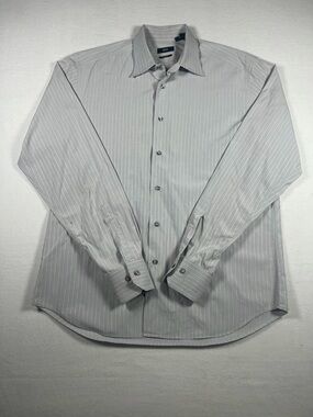 Boss Hugo Boss Classic Fit Dress Shirt Gray Stripe Spread Collar Mens Size 16.5
